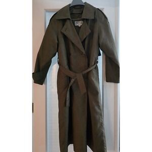 J. Gallery Petite Trench Coat Women 5/6 Olive Green Belted Double Breasted Liner